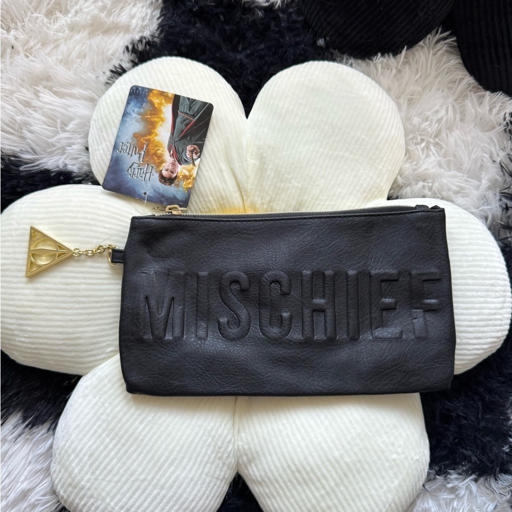 Black Mischief Managed Clutch with Gold Charm